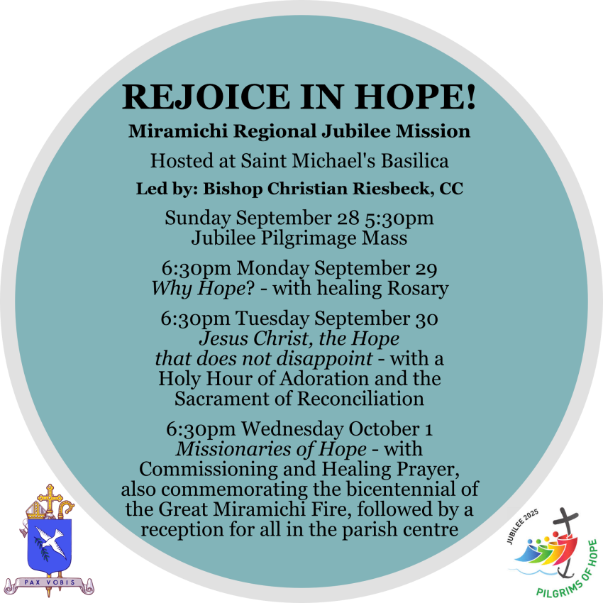 Jubilee Year Mission Poster for Miramichi Regional Mission at Saint Michael the Archangel Basilica September 28-October 1